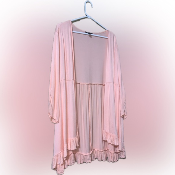 Torrid Coral Pink Ruffle Tunic Duster Sweater Cardigan Size 2X - Picture 5 of 8